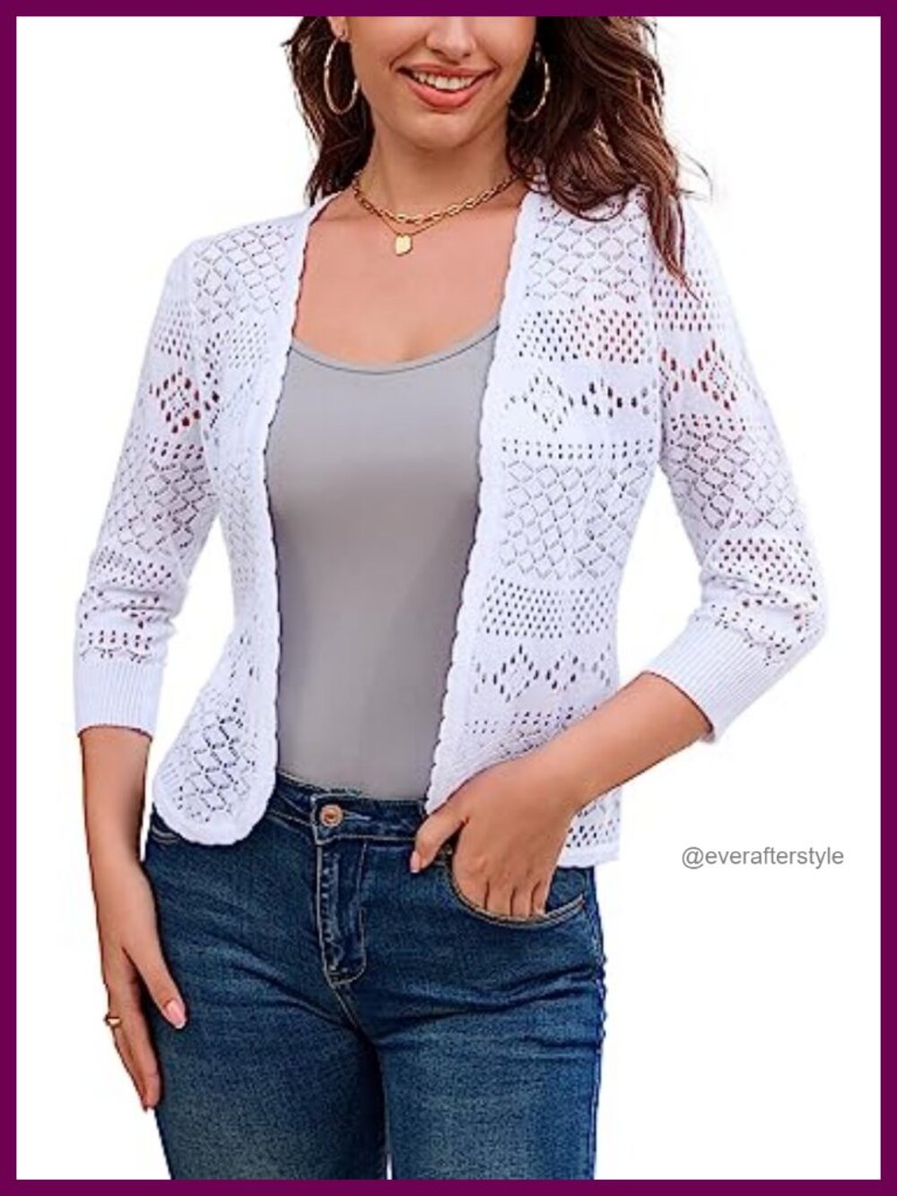 Women's Cropped Crochet Cardigan Shrug 3/4 Sleeve Knit Bolero Sweater